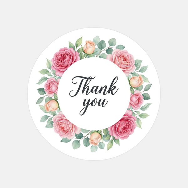 Thank You Pink Rose Wreath Stickers Packaging Labels | Small Business Australia - Sticksy Prints Australia