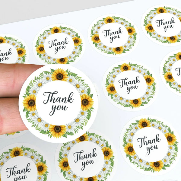 Thank You Sunflower Daisy Wreath Stickers Packaging Labels | Small Business Australia - Sticksy Prints Australia
