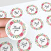 Thank You Pink Rose Wreath Stickers Packaging Labels | Small Business Australia - Sticksy Prints Australia