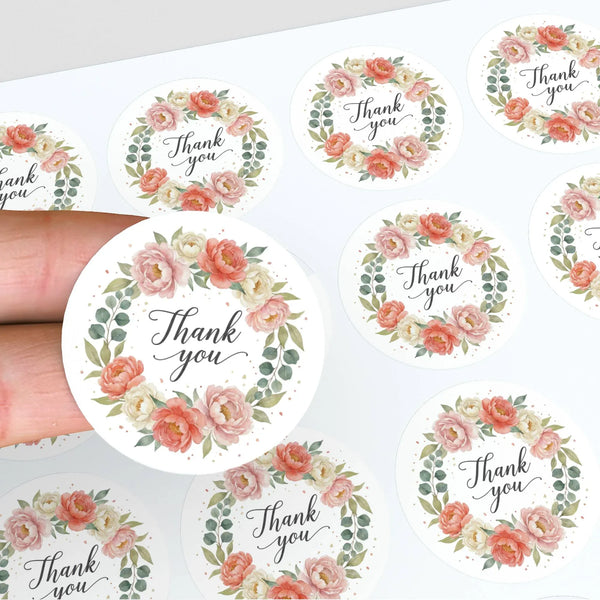 Thank You Watercolour Floral Wreath Stickers Packaging Labels | Small Business Australia - Sticksy Prints Australia