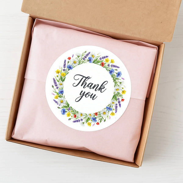 Thank You Stickers | Colourful Floral Wreath Packaging Labels | Small Business Stickers Australia - Sticksy Prints Australia
