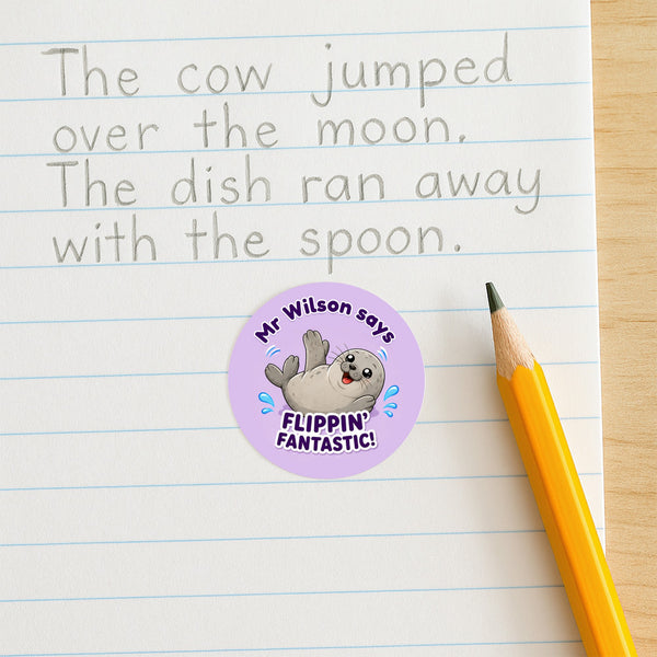 Personalised Seal Teacher Reward Stickers | Cute Ocean Animal Classroom Praise Labels
