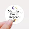 “Manifest. Burn. Repeat.” Candle Label Stickers