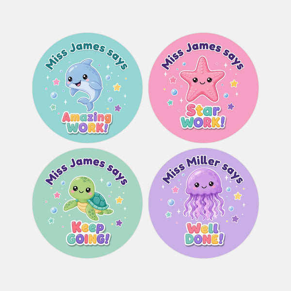 Personalised Ocean Animal Reward Stickers for Teachers | Cute Classroom Praise Labels