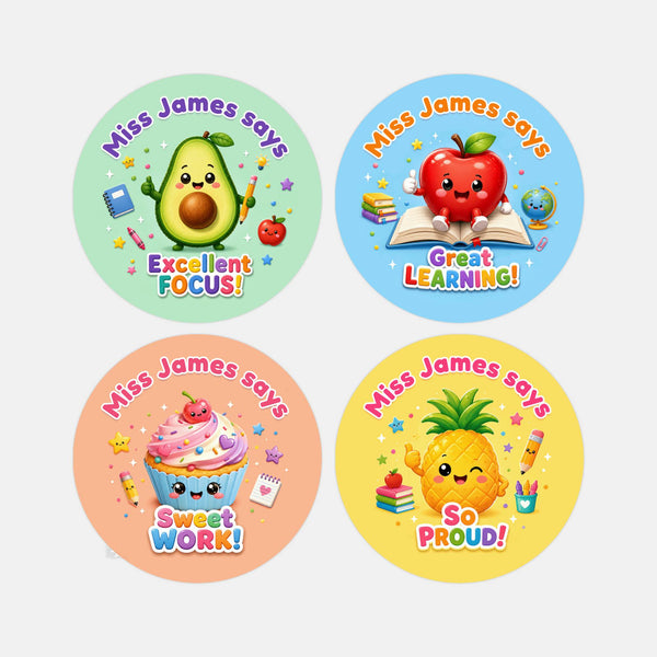Personalised Fruit Food Reward Stickers for Teachers | Cute Classroom Praise Labels