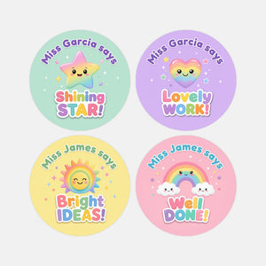 Personalised Pastel Rainbow Reward Stickers for Teachers | Cute Classroom Praise Labels