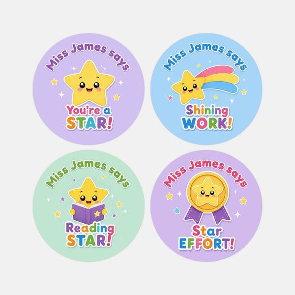 Personalised Star Reward Stickers for Teachers | Cute Classroom Praise Labels