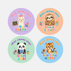 Personalised Animal Reward Stickers for Teachers | Cute Classroom Praise Labels