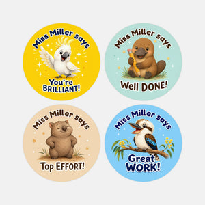 Personalised Australian Animal Reward Stickers for Teachers | Cute Classroom Praise Labels