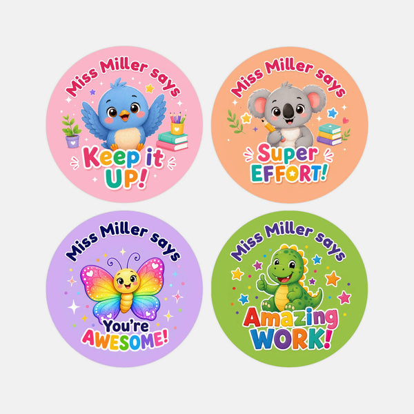 Personalised Animal Reward Stickers for Teachers | Bright Classroom Praise Labels