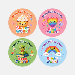 Personalised Bright Reward Stickers for Teachers | Colourful Classroom Praise Labels