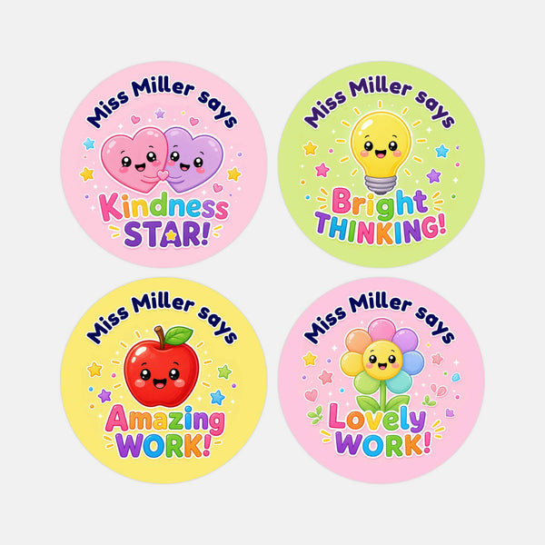 Personalised Bright Classroom Reward Stickers for Teachers | Colourful Praise Labels