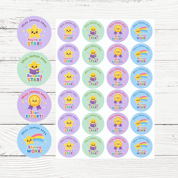 Personalised Star Reward Stickers for Teachers | Cute Classroom Praise Labels