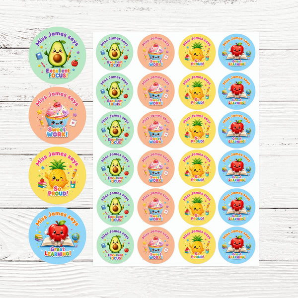 Personalised Fruit Food Reward Stickers for Teachers | Cute Classroom Praise Labels