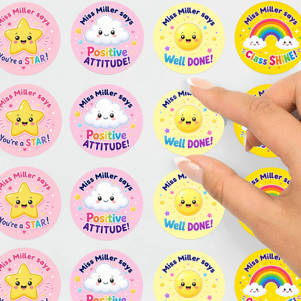 Personalised Rainbow Star Reward Stickers for Teachers | Bright Classroom Praise Labels