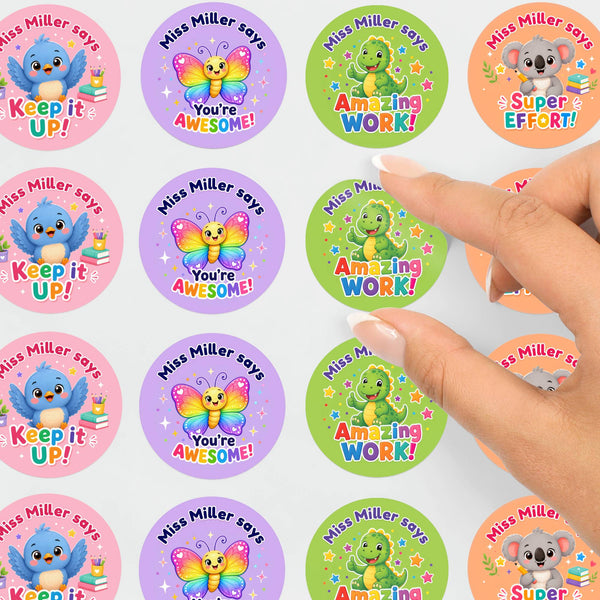 Personalised Animal Reward Stickers for Teachers | Bright Classroom Praise Labels