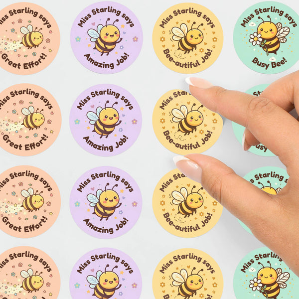 Personalised Bee Reward Stickers for Teachers | Cute Classroom Praise Labels