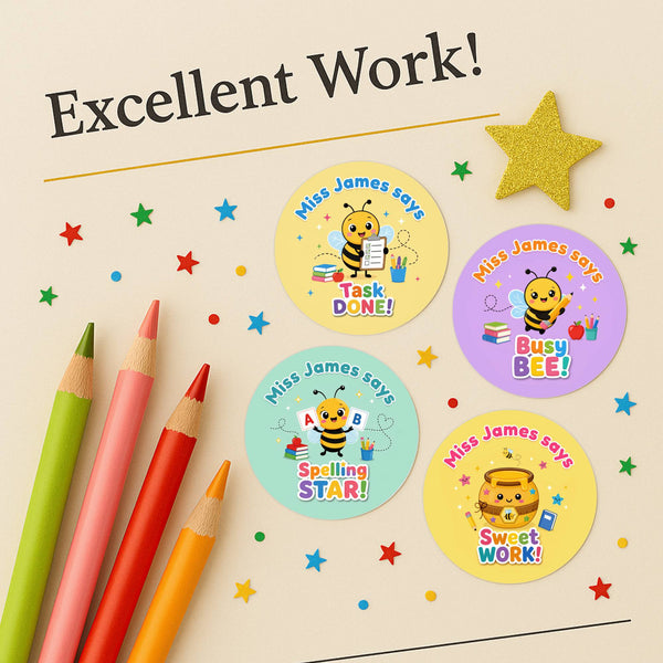 Personalised Bee Classroom Reward Stickers for Teachers | Cute Praise Labels