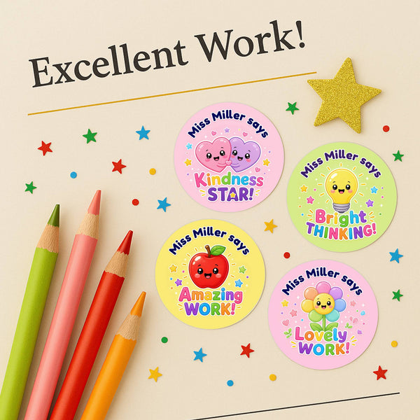 Personalised Bright Classroom Reward Stickers for Teachers | Colourful Praise Labels