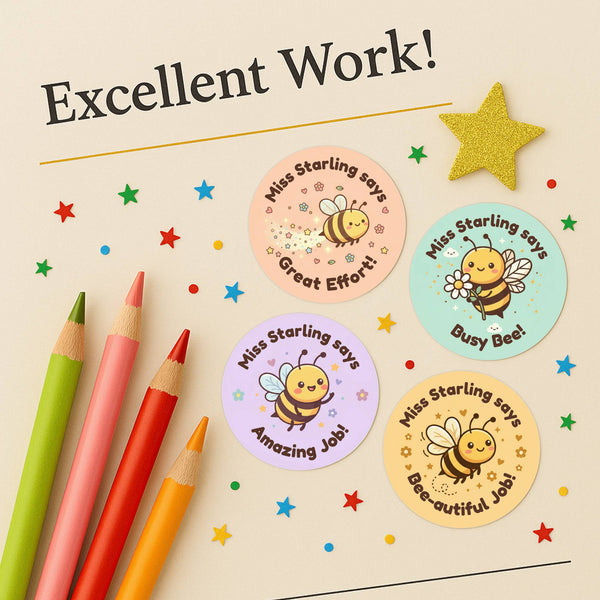 Personalised Bee Reward Stickers for Teachers | Cute Classroom Praise Labels