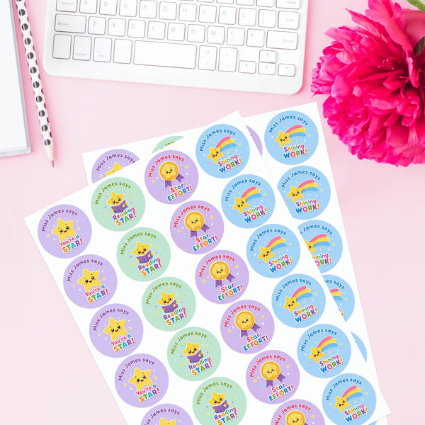 Personalised Star Reward Stickers for Teachers | Cute Classroom Praise Labels