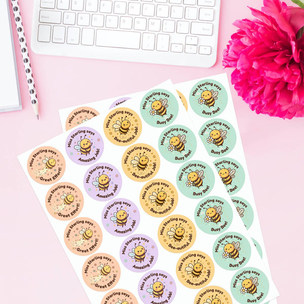 Personalised Bee Reward Stickers for Teachers | Cute Classroom Praise Labels