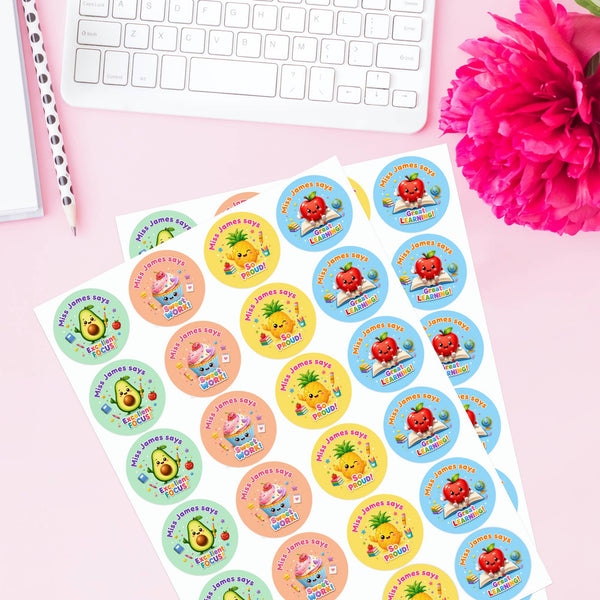 Personalised Fruit Food Reward Stickers for Teachers | Cute Classroom Praise Labels