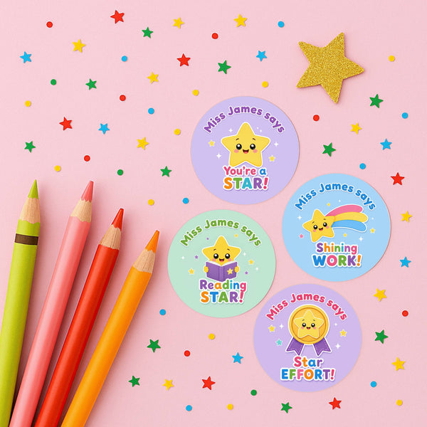 Personalised Star Reward Stickers for Teachers | Cute Classroom Praise Labels
