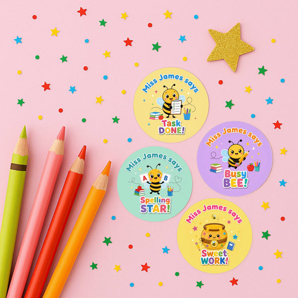 Personalised Bee Classroom Reward Stickers for Teachers | Cute Praise Labels