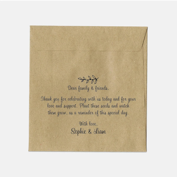 Personalised Wedding Seed Packets Favours | Kraft Press & Seal Envelopes | Names & Date | 70% Recycled - Sticksy Prints Australia