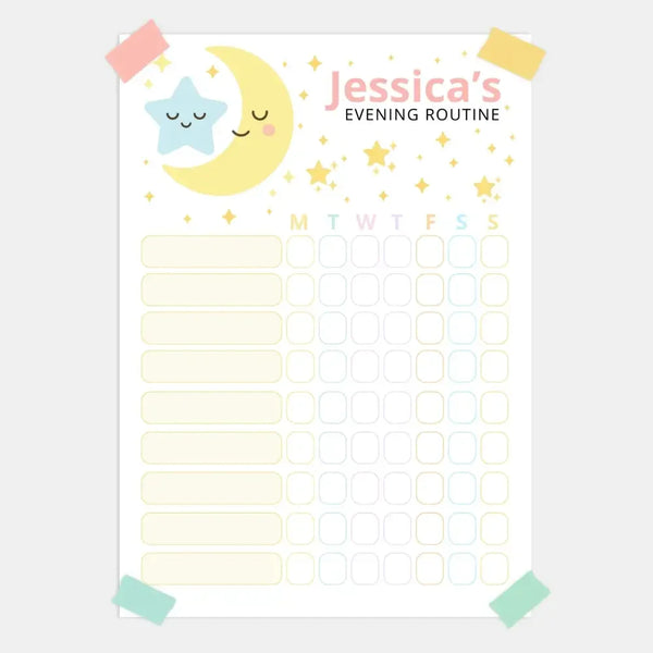 Evening Routine Chart – Editable Name & Title (A4, A3 & US Letter) - Sticksy Prints Australia