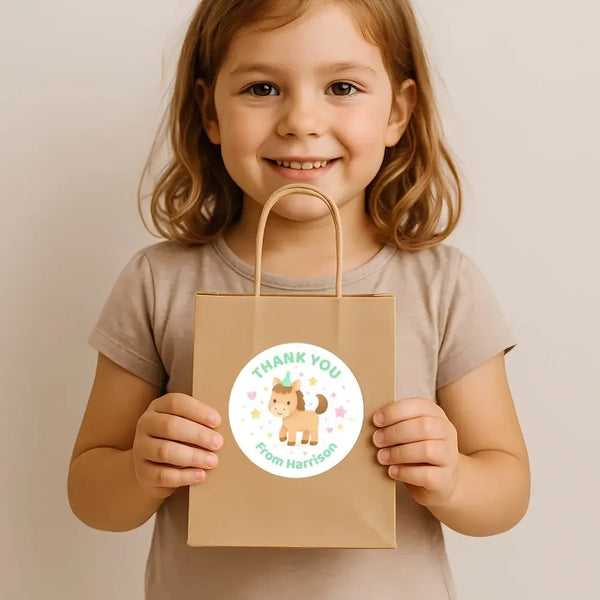 Farm Animal Thank You Stickers – Horse, Sheep, Chick & Cow | Personalised Party Favour Labels - Sticksy Prints Australia
