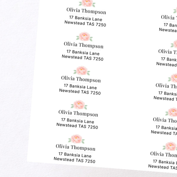 Floral Peony Personalised Address Labels 75 × 25 mm | Blush Wedding Return Address Stickers