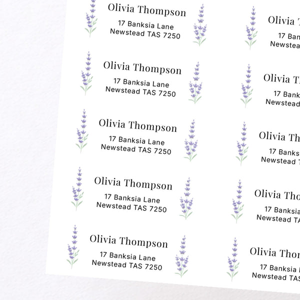 Floral Personalised Address Labels 75 × 25 mm | Lavender Return Address Stickers | 33 per Sheet