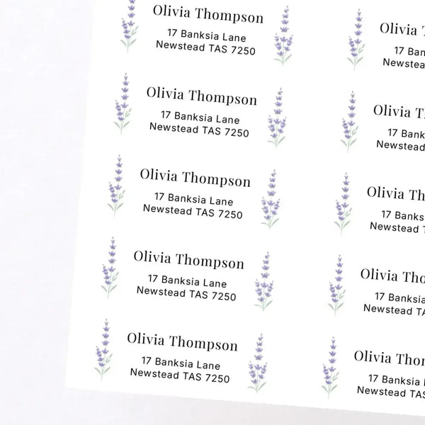Floral Personalised Address Labels 70 × 25 mm | Lavender Return Address Stickers - Sticksy Prints Australia