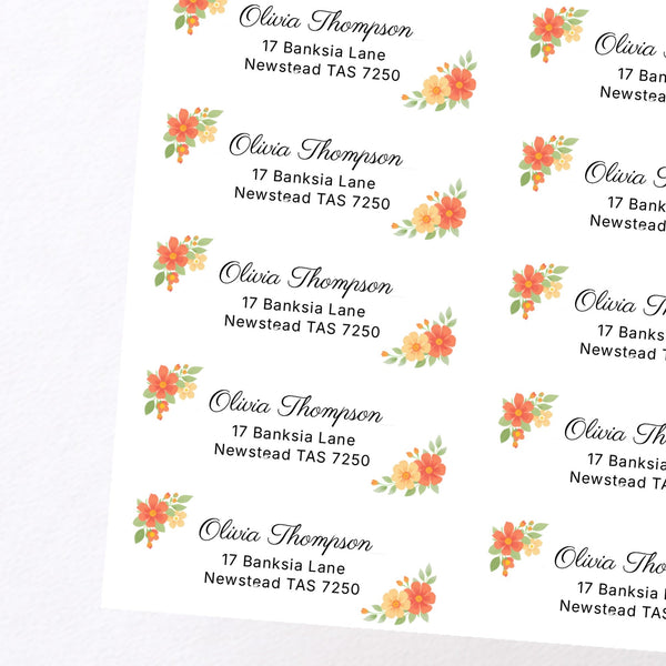 Floral Script Address Labels 70 × 25 mm | Personalised Return Address Stickers