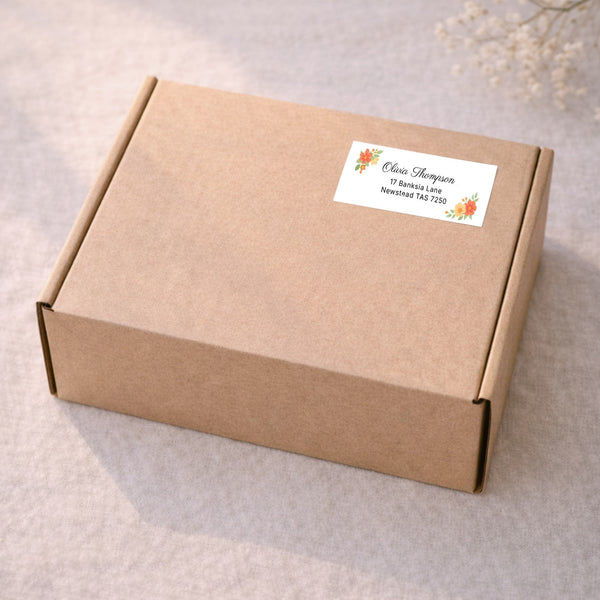 Floral Script Address Labels 70 × 25 mm | Personalised Return Address Stickers