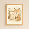 Fox and Owl Nursery Wall Art Print | Woodland Animal Watercolour | Digital Download