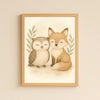 Fox and Owl Nursery Wall Art Print | Woodland Animal Watercolour | Digital Download