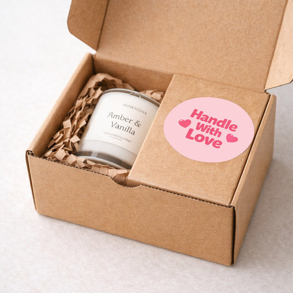 Handle With Love Stickers | Cute Fragile Parcel Labels for Small Businesses