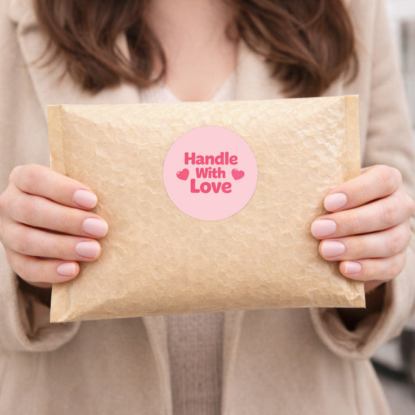 Handle With Love Stickers | Cute Fragile Parcel Labels for Small Businesses