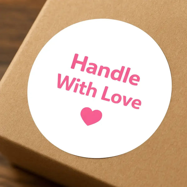 Handle With Love Stickers | Pink Thank You Packaging Labels for Small Business - Sticksy Prints Australia