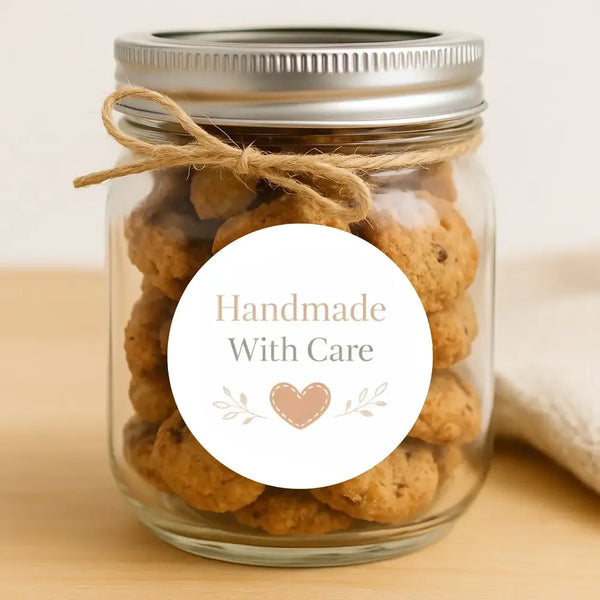 Handmade With Care Stickers | Small Business Packaging Labels | Neutral Handmade Stickers Australia - Sticksy Prints Australia