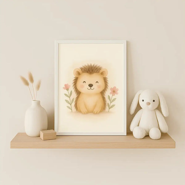 Hedgehog Nursery Wall Art Print | Woodland Animal Watercolour | Digital Download