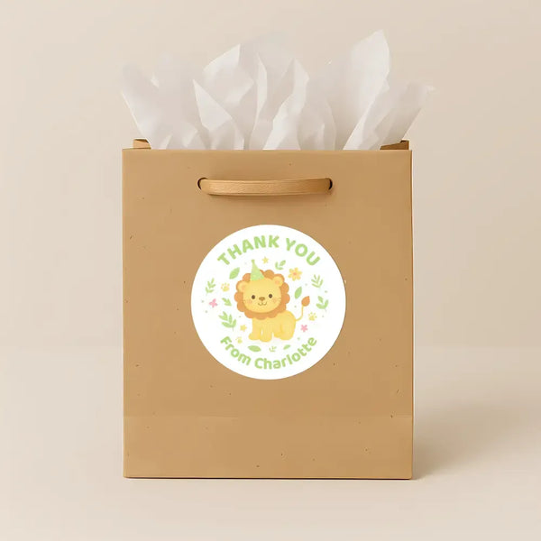 Jungle Animal Thank You Stickers – Monkey, Lion, Giraffe & Elephant | Personalised Party Favour Labels - Sticksy Prints Australia
