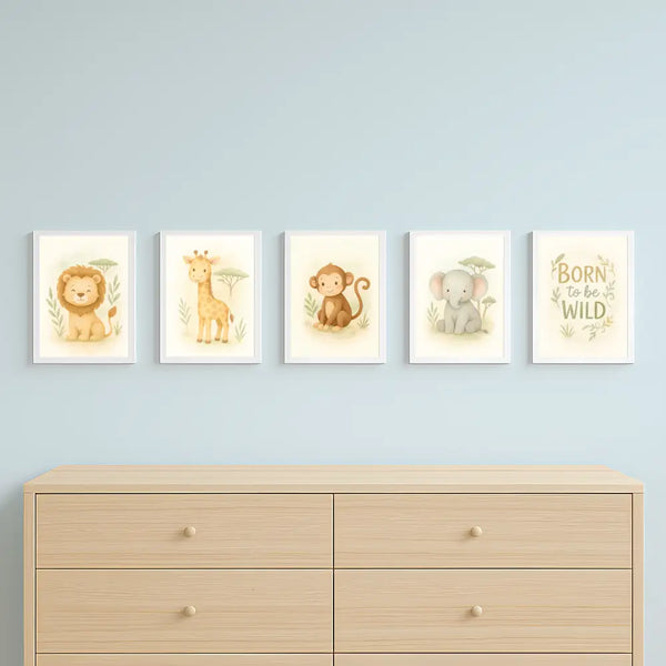 Jungle Animal Wall Art Set Lion Elephant Giraffe Monkey PDF Printable Download