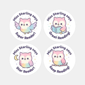 Kawaii Owl Reading Reward Stickers | Personalised Teacher Literacy Stickers