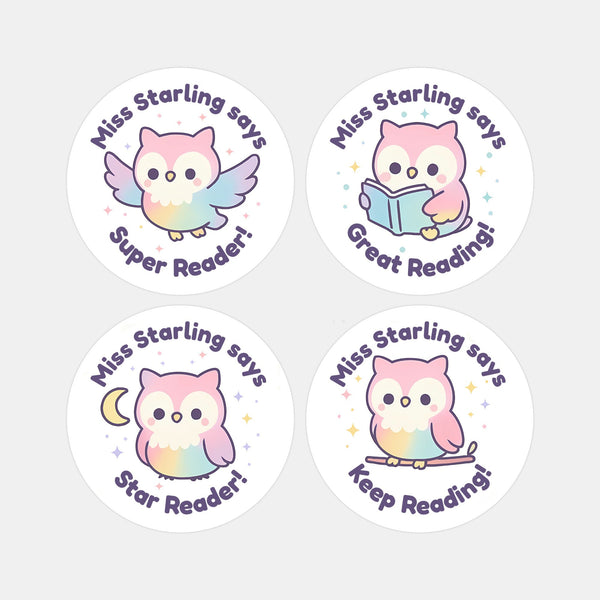 Kawaii Owl Reading Reward Stickers | Personalised Teacher Literacy Stickers
