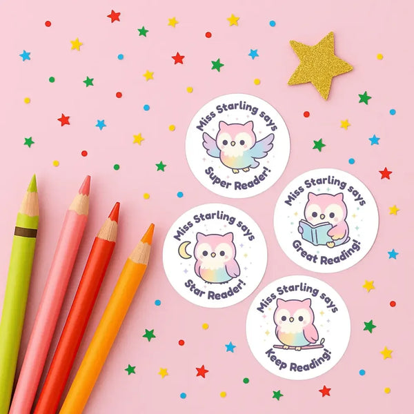Kawaii Owl Reading Reward Stickers | Personalised Teacher Literacy Stickers - Sticksy Prints Australia