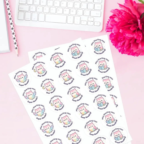 Kawaii Owl Reading Reward Stickers | Personalised Teacher Literacy Stickers - Sticksy Prints Australia